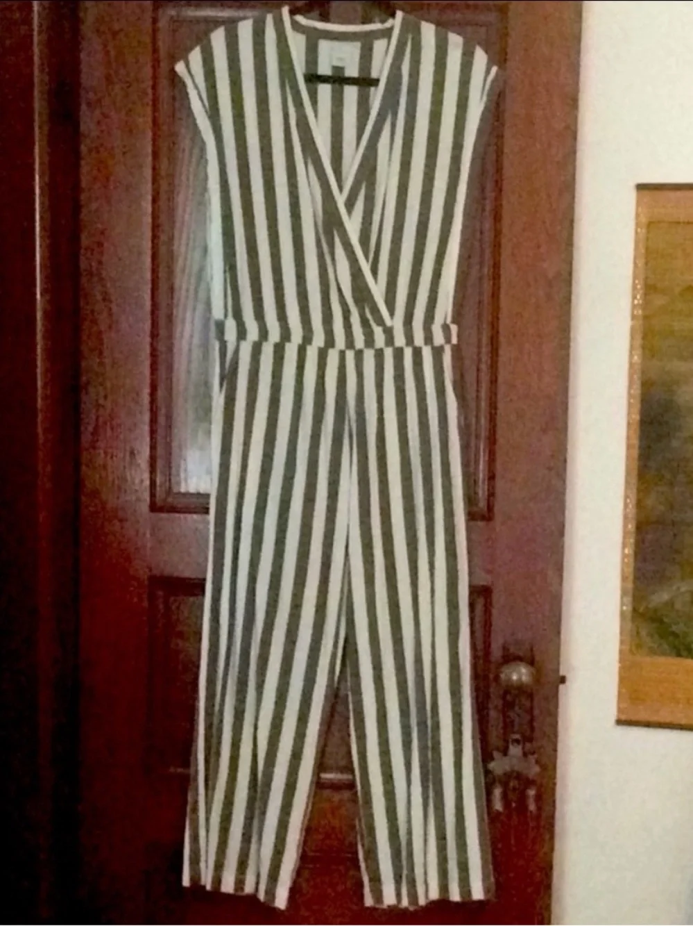 ICHI Jumpsuit Gray White Gold Stripes Size Medium 38